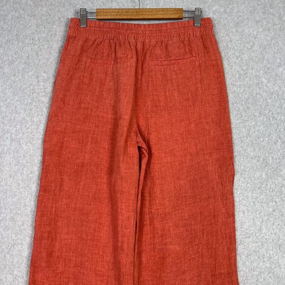 Athleta Orange Retreat Linen High Rise Wide Leg Pant Zip Pockets Size 4 - Picture 6 of 13